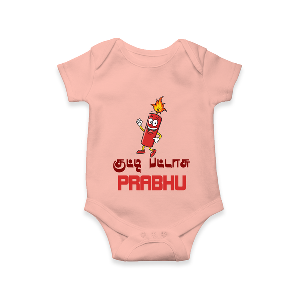 Kutty Pattas Romper | Custom Baby Romper for Diwali Celebration - PEACH - New Born (Chest 14")