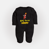 Kutty Pattas Sleep suit | Custom Baby Sleep suit for Diwali Celebration - BLACK - New Born (Chest 7.5")