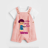 Enga Veetu Dheepam Dungaree Set | Personalized Baby Dungaree Set for Little Festival Star - PEACH - 0 - 5 Months Old (Chest 18")