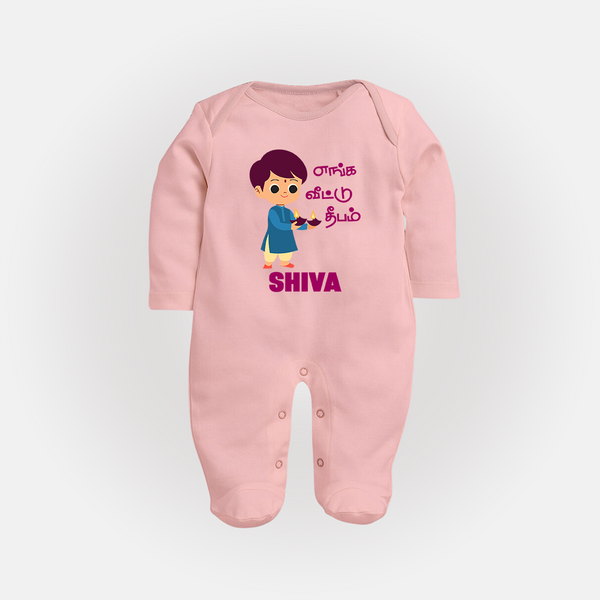 Enga Veetu Dheepam Sleep suit | Personalized Baby Sleep suit for Little Festival Star - BABY PINK - New Born (Chest 7.5")