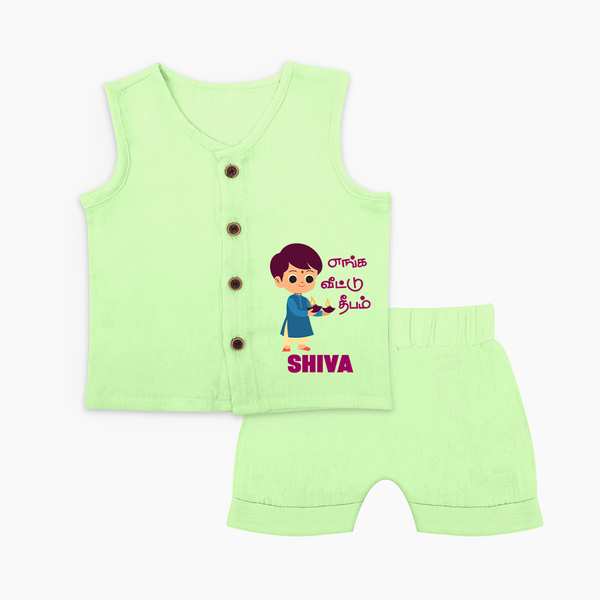 Enga Veetu Dheepam Jabla Set | Personalized Baby Jabla Set for Little Festival Star - PASTEL GREEN - 0 - 3 Months Old (Chest 9.8")
