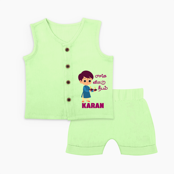 Little Deepam Boy Jabla Set - PASTEL GREEN - 0 - 3 Months Old (Chest 9.8")