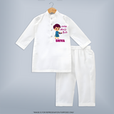 Enga Veetu Dheepam Kurta set | Personalized Baby Kurta set for Little Festival Star - WHITE - 3 - 6 Months Old (Chest 24", Kurta Length 14'', Waist 19", Pant Length 14")