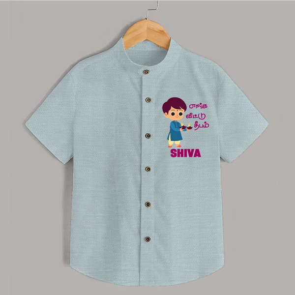 Enga Veetu Dheepam Shirt | Personalized Baby Shirt for Little Festival Star - ARCTIC BLUE - 0 - 6 Months Old (Chest 23")