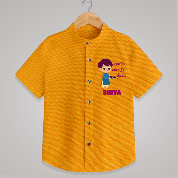 Enga Veetu Dheepam Shirt | Personalized Baby Shirt for Little Festival Star - CHROME YELLOW - 0 - 6 Months Old (Chest 23")