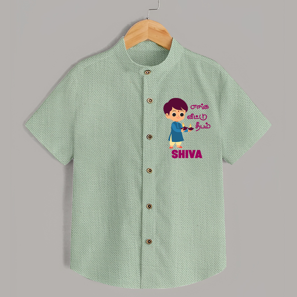Enga Veetu Dheepam Shirt | Personalized Baby Shirt for Little Festival Star - MINT GREEN - 0 - 6 Months Old (Chest 23")
