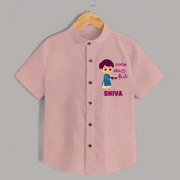 Enga Veetu Dheepam Shirt | Personalized Baby Shirt for Little Festival Star - PEACH - 0 - 6 Months Old (Chest 23")