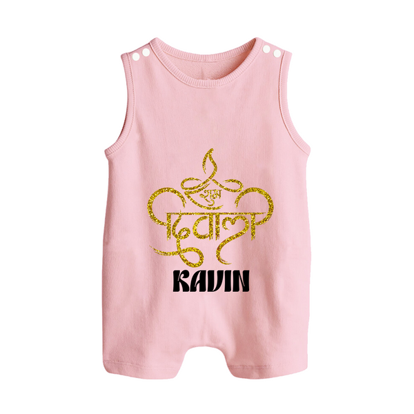 Shubh Diwali Sparkle Button Romper - BABY PINK - New Born (Chest 18")