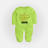 Shubh Diwali Sparkle Full Body Suit - LIME GREEN - New Born (Chest 7.5")