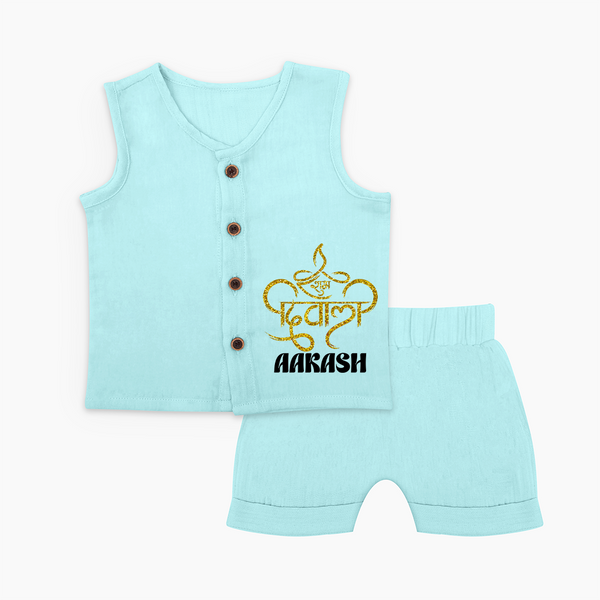 Happy Diwali Jabla Set | Custom Baby Jabla Set for Diwali Festivities - BABY BLUE - 0 - 3 Months Old (Chest 9.8")