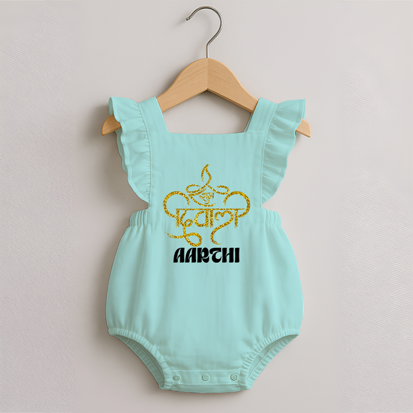 Happy Diwali Romper Frock | Custom Baby Romper Frock for Diwali Festivities - MINT GREEN - 0 - 3 Months Old (Chest 19")