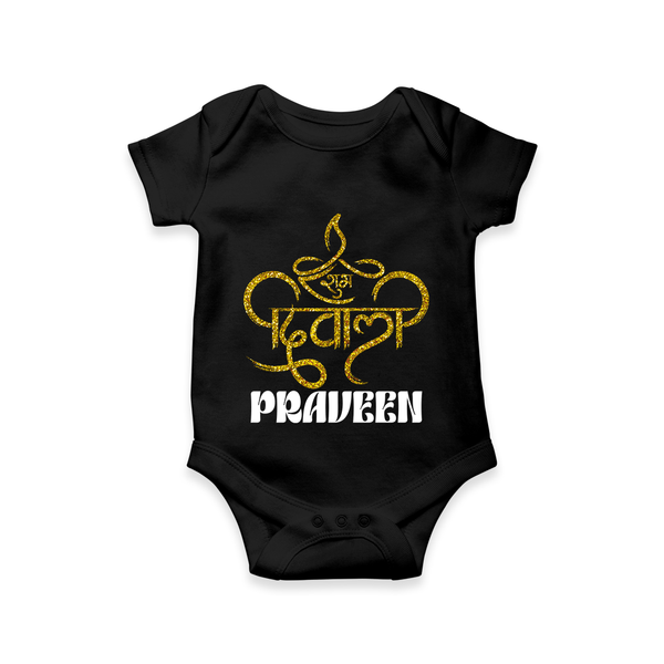 Happy Diwali Romper | Custom Baby Romper for Diwali Festivities - BLACK - New Born (Chest 14")