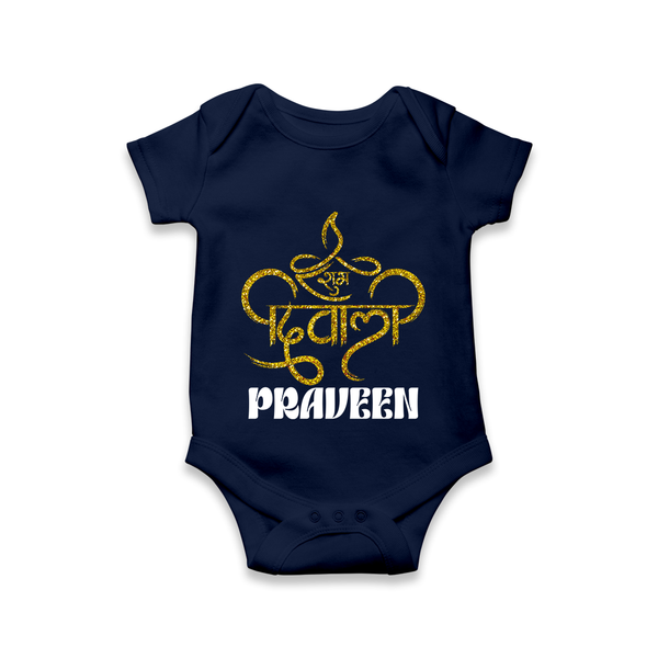 Happy Diwali Romper | Custom Baby Romper for Diwali Festivities - NAVY BLUE - New Born (Chest 14")
