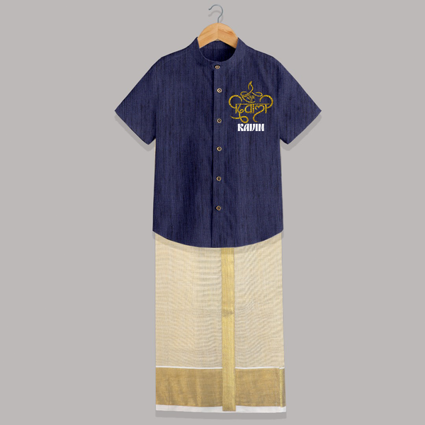 Shubh Diwali Sparkle Shirt and Dhoti - DARK BLUE - 0 - 6 Months Old (Chest-23") (Dhoti length-14")