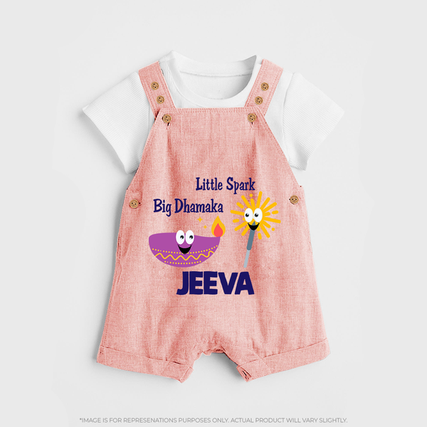 Little Big Dhamaka Dungaree Set | Custom Baby Dungaree Set for Festival Fun - PEACH - 0 - 5 Months Old (Chest 18")