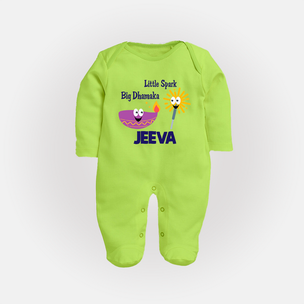 Little Big Dhamaka Sleep suit | Custom Baby Sleep suit for Festival Fun - LIME GREEN - New Born (Chest 7.5")