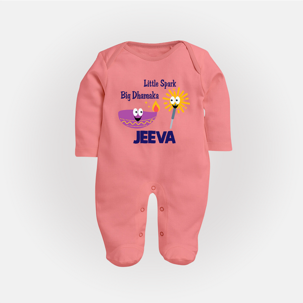 Little Big Dhamaka Sleep suit | Custom Baby Sleep suit for Festival Fun - PEACH - New Born (Chest 7.5")