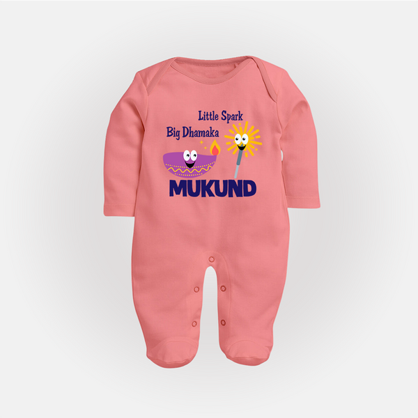 Little Spark Big Dhamaka Full Body Suit - PEACH - New Born (Chest 7.5")