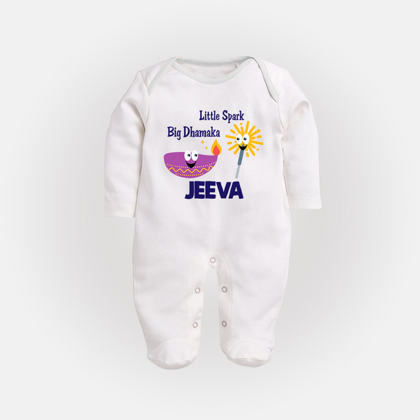 Little Big Dhamaka Sleep suit | Custom Baby Sleep suit for Festival Fun - WHITE - New Born (Chest 7.5")