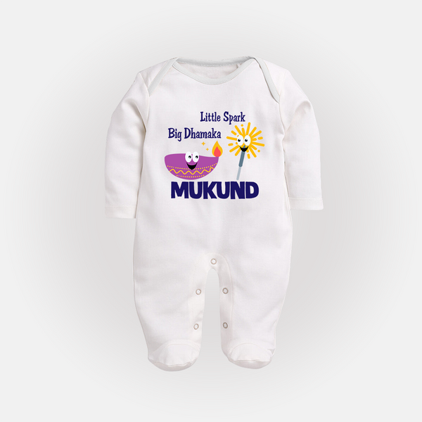 Little Spark Big Dhamaka Full Body Suit - WHITE - New Born (Chest 7.5")