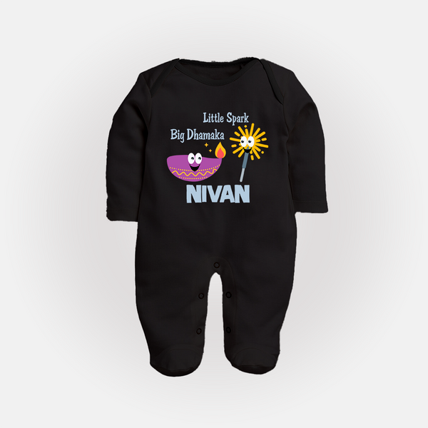 Little Big Dhamaka Sleep suit | Custom Baby Sleep suit for Festival Fun - BLACK - New Born (Chest 7.5")