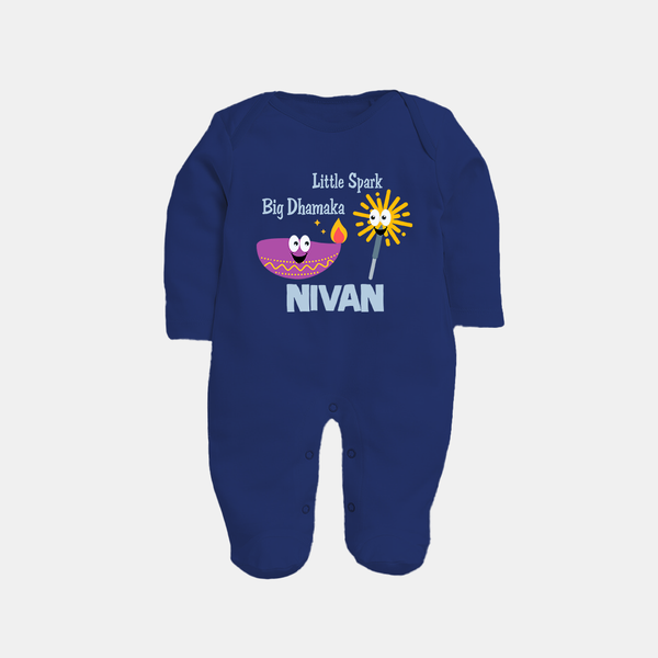 Little Big Dhamaka Sleep suit | Custom Baby Sleep suit for Festival Fun - NAVY BLUE - New Born (Chest 7.5")
