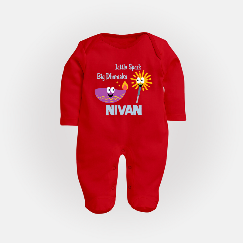 Little Big Dhamaka Sleep suit | Custom Baby Sleep suit for Festival Fun - RED - New Born (Chest 7.5")