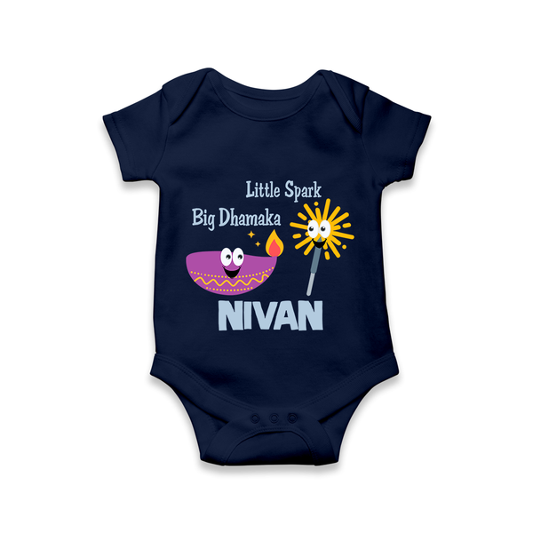 Little Big Dhamaka Romper | Custom Baby Romper for Festival Fun - NAVY BLUE - New Born (Chest 14")