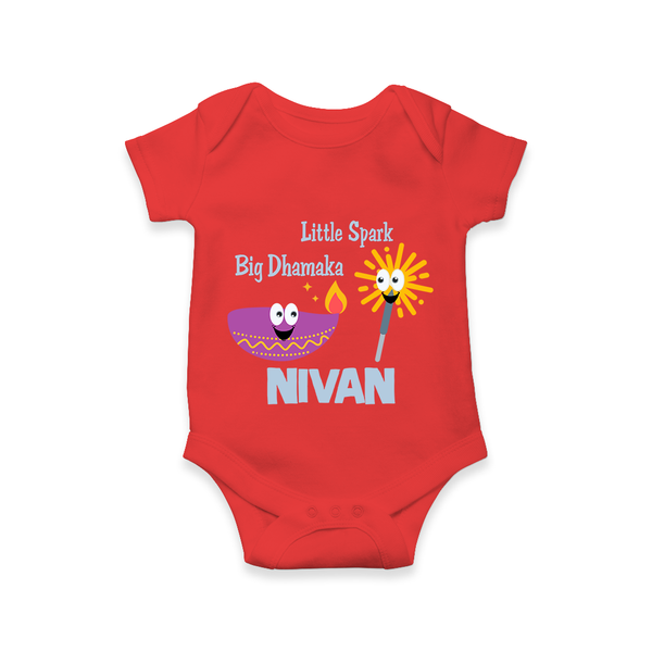 Little Big Dhamaka Romper | Custom Baby Romper for Festival Fun - RED - New Born (Chest 14")