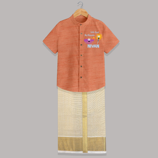 Little Big Dhamaka Shirt and Dhoti | Custom Baby Shirt and Dhoti for Festival Fun - ORANGE - 0 - 6 Months Old (Chest-23") (Dhoti length-14")
