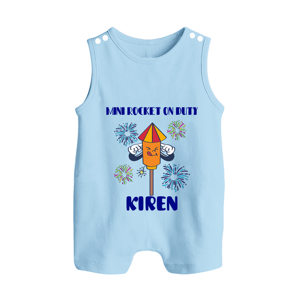 Mini Rocket on Duty Romper Suit | Personalized Baby Romper Suit for Diwali Celebration - BABY BLUE - 0 - 5 Months Old (Chest 18")