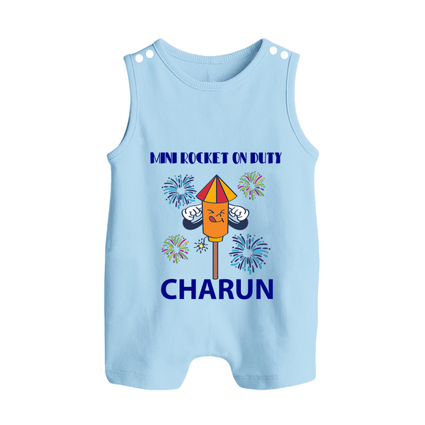 Mini Rocket Diwali Button Romper - BABY BLUE - New Born (Chest 18")