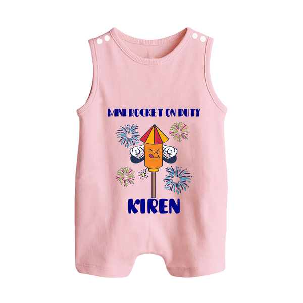 Mini Rocket on Duty Romper Suit | Personalized Baby Romper Suit for Diwali Celebration - BABY PINK - 0 - 5 Months Old (Chest 18")