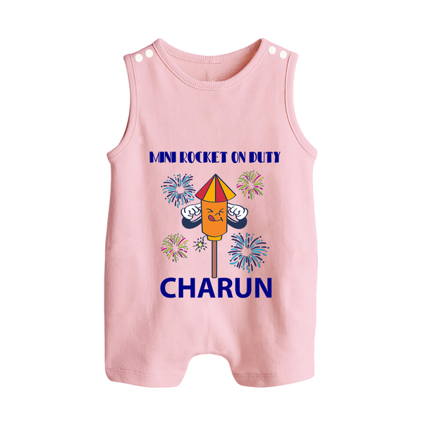 Mini Rocket Diwali Button Romper - BABY PINK - New Born (Chest 18")