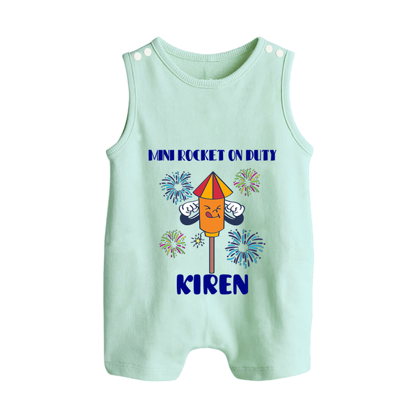 Mini Rocket on Duty Romper Suit | Personalized Baby Romper Suit for Diwali Celebration - MINT GREEN - 0 - 5 Months Old (Chest 18")