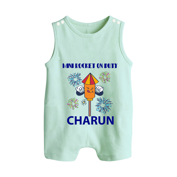 Mini Rocket Diwali Button Romper - MINT GREEN - New Born (Chest 18")