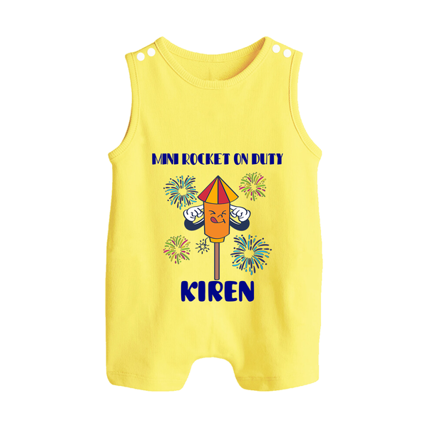 Mini Rocket on Duty Romper Suit | Personalized Baby Romper Suit for Diwali Celebration - PASTEL YELLOW - 0 - 5 Months Old (Chest 18")