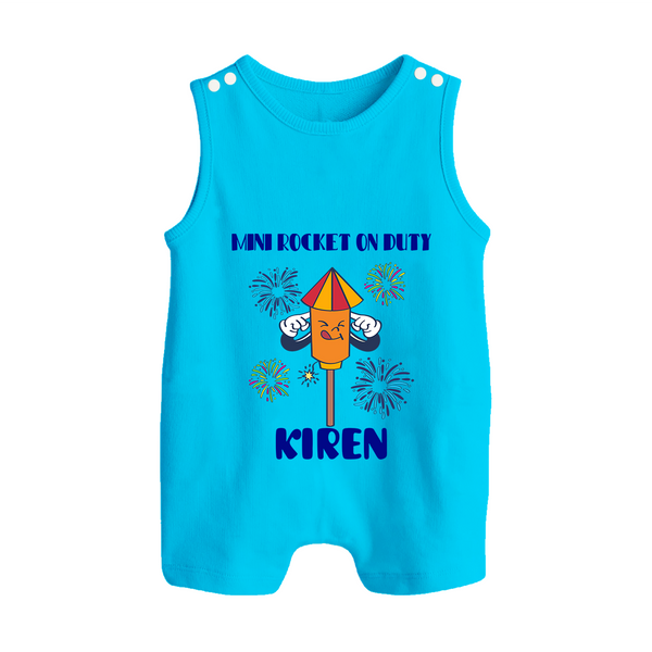 Mini Rocket on Duty Romper Suit | Personalized Baby Romper Suit for Diwali Celebration - SKY BLUE - 0 - 5 Months Old (Chest 18")
