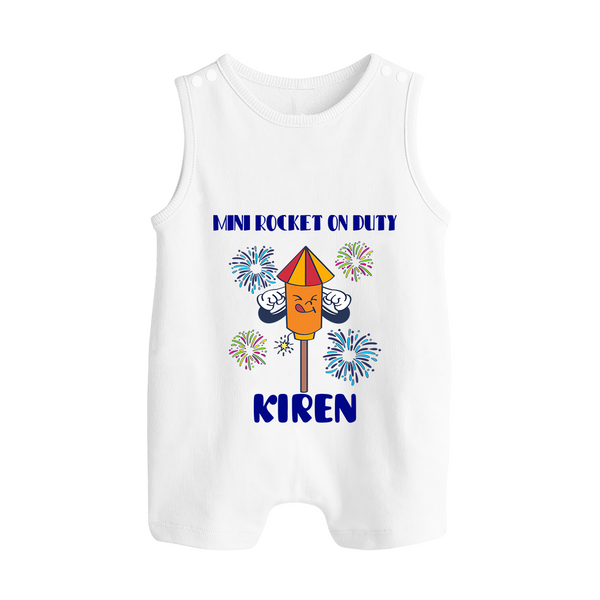Mini Rocket on Duty Romper Suit | Personalized Baby Romper Suit for Diwali Celebration - WHITE - 0 - 5 Months Old (Chest 18")