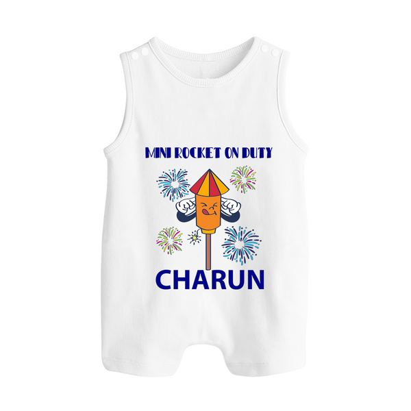 Mini Rocket Diwali Button Romper - WHITE - New Born (Chest 18")