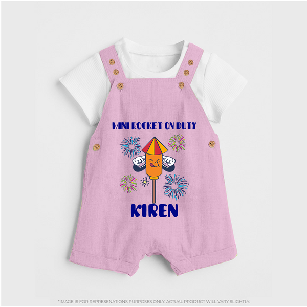 Mini Rocket on Duty Dungaree Set | Personalized Baby Dungaree Set for Diwali Celebration - BABY PINK - 0 - 5 Months Old (Chest 18")