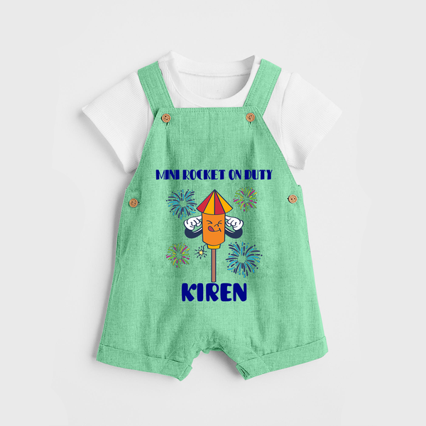 Mini Rocket on Duty Dungaree Set | Personalized Baby Dungaree Set for Diwali Celebration - GREEN - 0 - 5 Months Old (Chest 18")