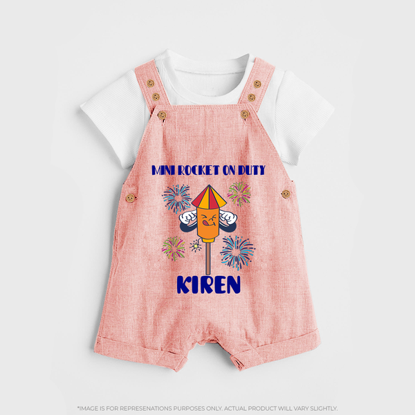 Mini Rocket on Duty Dungaree Set | Personalized Baby Dungaree Set for Diwali Celebration - PEACH - 0 - 5 Months Old (Chest 18")