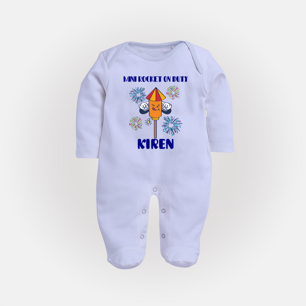Mini Rocket on Duty Sleep suit | Personalized Baby Sleep suit for Diwali Celebration - BABY BLUE - New Born (Chest 7.5")