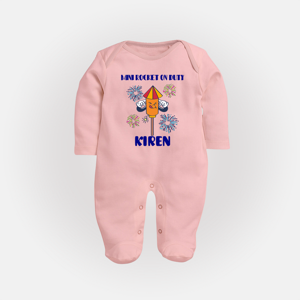 Mini Rocket on Duty Sleep suit | Personalized Baby Sleep suit for Diwali Celebration - BABY PINK - New Born (Chest 7.5")