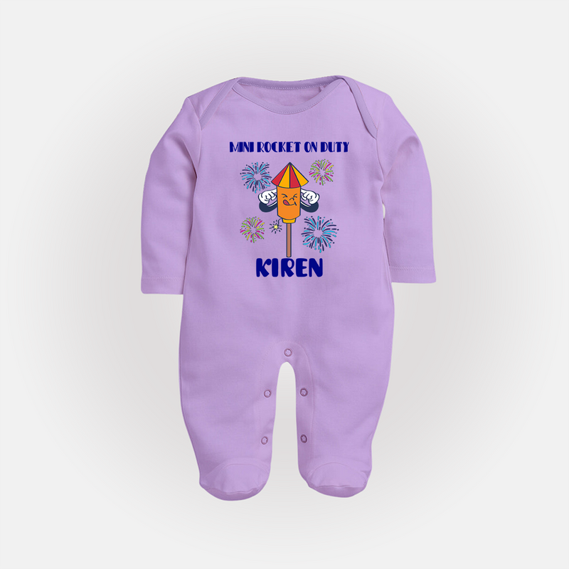 Mini Rocket on Duty Sleep suit | Personalized Baby Sleep suit for Diwali Celebration - LILAC - New Born (Chest 7.5")