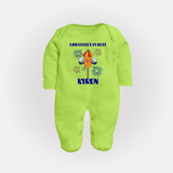 Mini Rocket on Duty Sleep suit | Personalized Baby Sleep suit for Diwali Celebration - LIME GREEN - New Born (Chest 7.5")