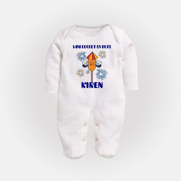 Mini Rocket on Duty Sleep suit | Personalized Baby Sleep suit for Diwali Celebration - WHITE - New Born (Chest 7.5")