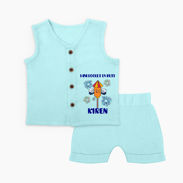 Mini Rocket on Duty Jabla Set | Personalized Baby Jabla Set for Diwali Celebration - BABY BLUE - 0 - 3 Months Old (Chest 9.8")
