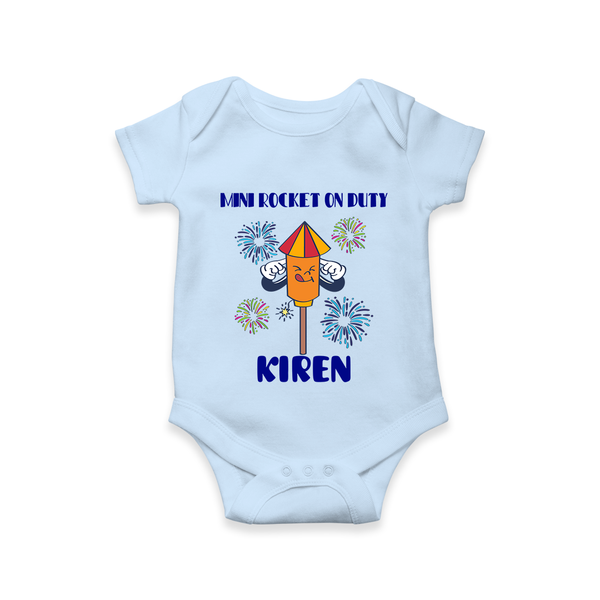 Mini Rocket on Duty Romper | Personalized Baby Romper for Diwali Celebration - BABY BLUE - New Born (Chest 14")